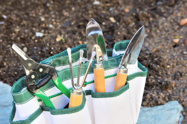 Részlet kerti eszközök szerszám táska szabadtér munka Stock fotó © brozova