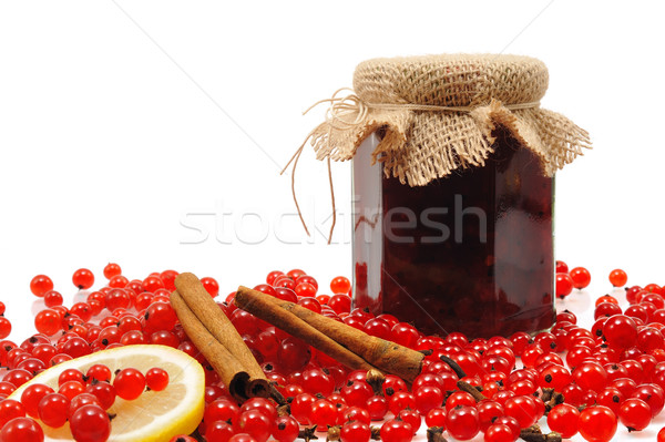 Foto stock: Jar · casero · rojo · grosella · atasco · frescos