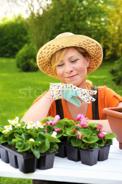 [[stock_photo]]: Jeune · femme · fleur · semis · jardinage · printemps