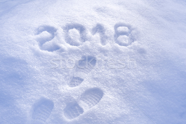 New Year 2018 greeting, footprints in snow, new year 2018, greeting card Stock photo © brozova