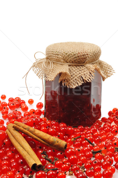 Jar of homemade red currant jam with fresh fruits Stock photo © brozova