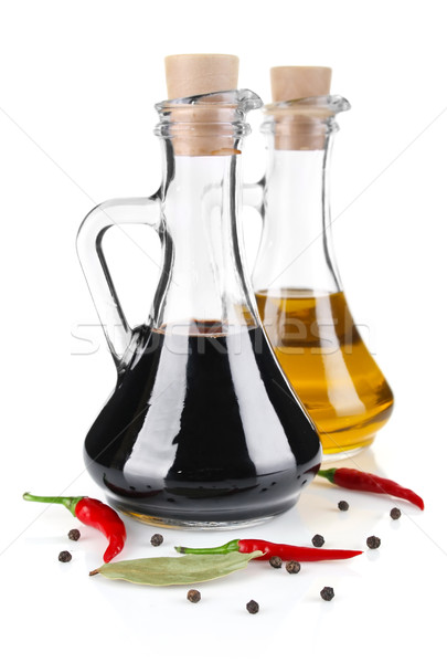 Balsamico azijn olijfolie geïsoleerd witte voedsel oranje Stockfoto © brulove