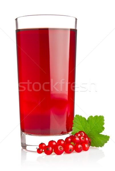 Stock photo: Juice of red currant with fresh berry and green leaf