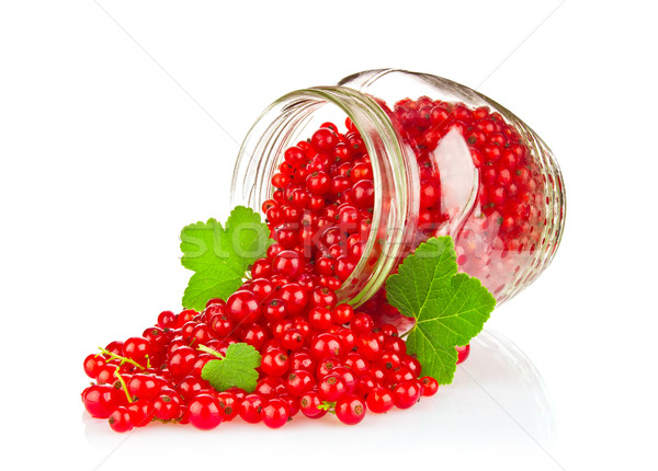 Fresh Red Currant with Green Leaf in glass jar Stock photo © brulove