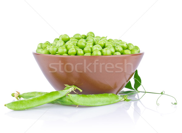 Fresh organic green pea with leaf in ceramics plate Stock photo © brulove