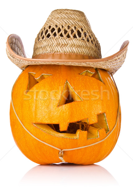 Halloween Pumpkin.Scary Jack O'Lantern in cowboy's cap Stock photo © brulove