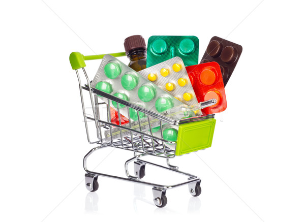 Foto stock: Carrinho · de · compras · isolado · branco · compras · verde