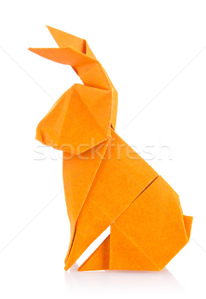 Foto stock: Coelhinho · da · páscoa · laranja · origami · isolado · branco · fundo