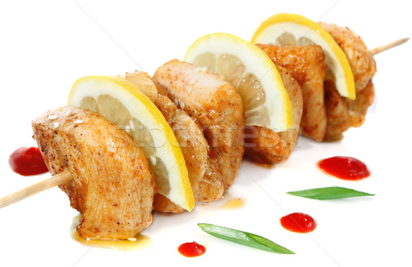Tyúk kebab citrom izolált fehér gyümölcs Stock fotó © brulove