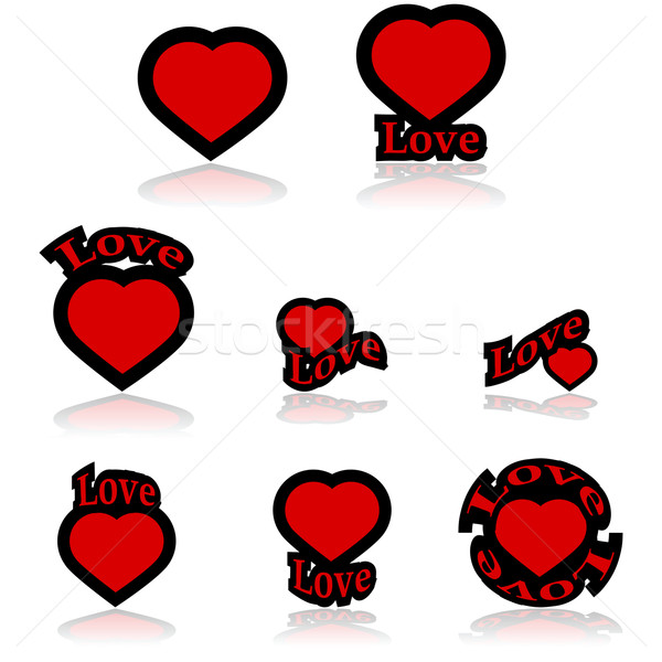 Szeretet ikonok ikon gyűjtemény mutat piros szív Stock fotó © bruno1998