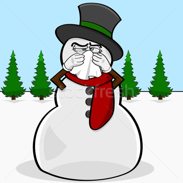 Boneco de neve frio desenho animado ilustração assoar o nariz Foto stock © bruno1998