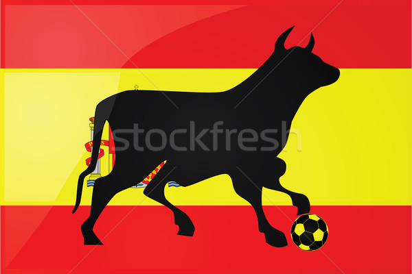 Stockfoto: Stier · spaans · voetbal · illustratie · voetbal · spaanse · vlag