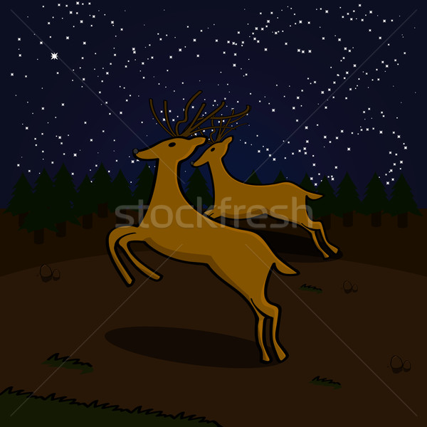 Reindeers on a field at night Stock photo © bruno1998