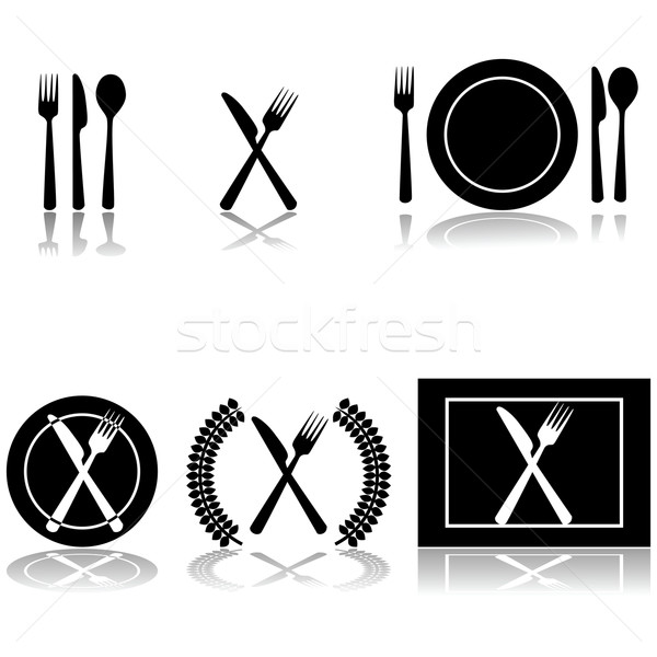 Evőeszköz tányér ikonok ikon illusztrációk villa Stock fotó © bruno1998