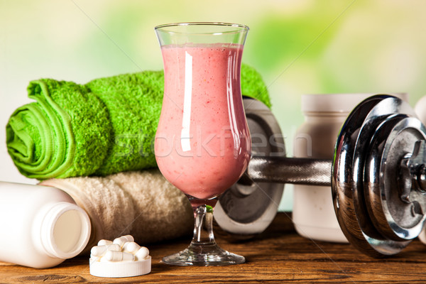 Healthy diet, protein shakes and fruits Stock photo © BrunoWeltmann