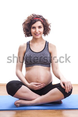 Zwangere vrouw yoga vrouw familie meisje baby Stockfoto © BrunoWeltmann