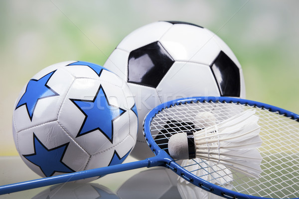 Stock photo: Sports accessories. paddles, sticks, balls and more
