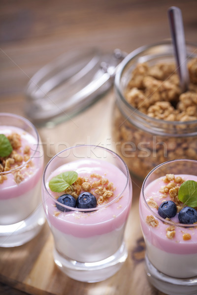 Finom desszert pelyhek kettő ízek joghurt Stock fotó © BrunoWeltmann