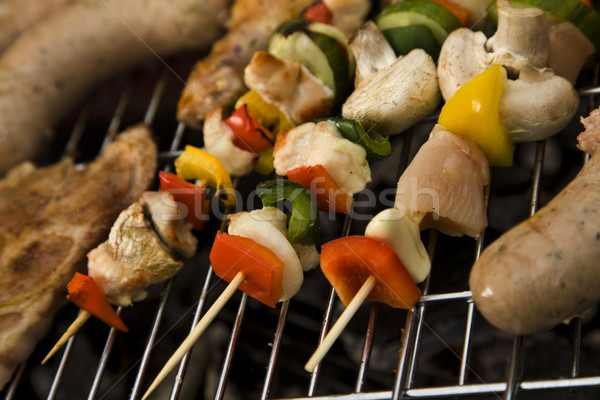 Stockfoto: Grill · tijd · barbecue · tuin · voedsel · partij