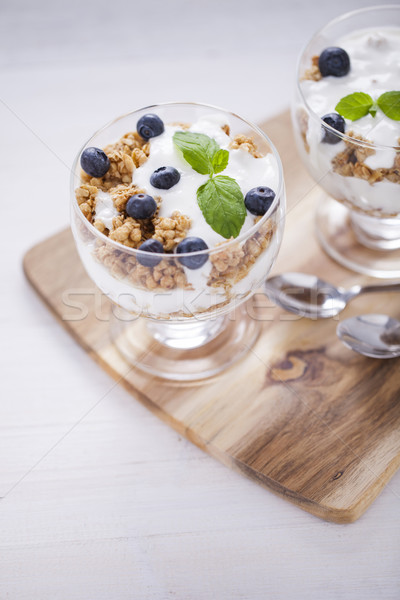 Stock photo: Delicious dessert with fruits and flakes