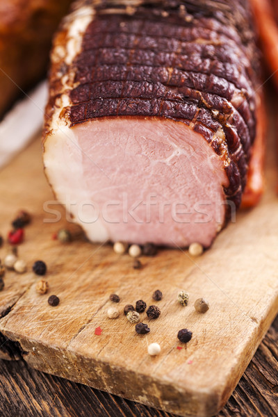 Delicious ham on wooden desk closeup Stock photo © BrunoWeltmann