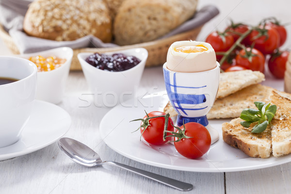 English breakfast on white wooden table Stock photo © BrunoWeltmann