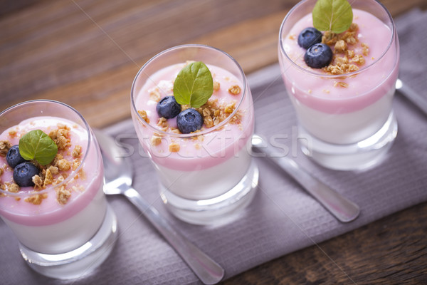 Heerlijk dessert twee smaken yoghurt Stockfoto © BrunoWeltmann