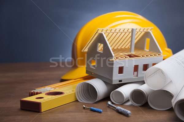 Plany pracy narzędzia domu budynku budowy Zdjęcia stock © BrunoWeltmann