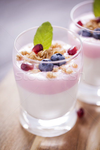 Stock photo: Delicious dessert with fruits and flakes