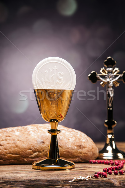 Sacro oggetti bible pane vino libro Foto d'archivio © BrunoWeltmann