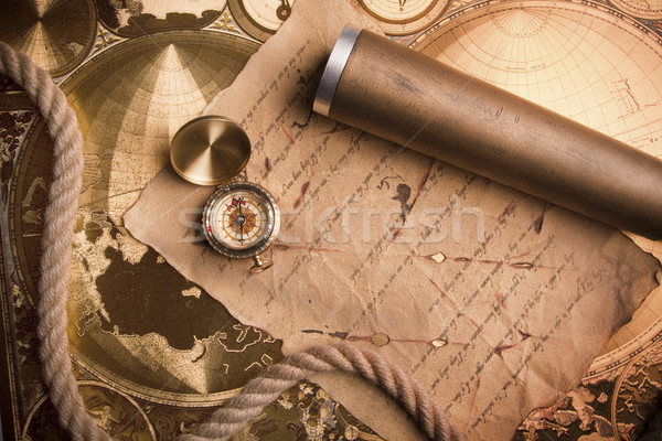 Zdjęcia stock: Starych · mapy · kompas · papieru · świat · tle