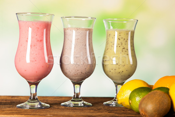 Stock photo: Healthy diet, protein shakes and fruits