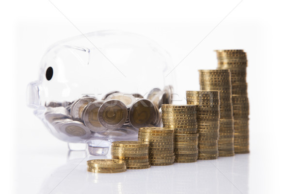 Foto stock: Poupança · piggy · bank · dinheiro · isolado · branco · negócio