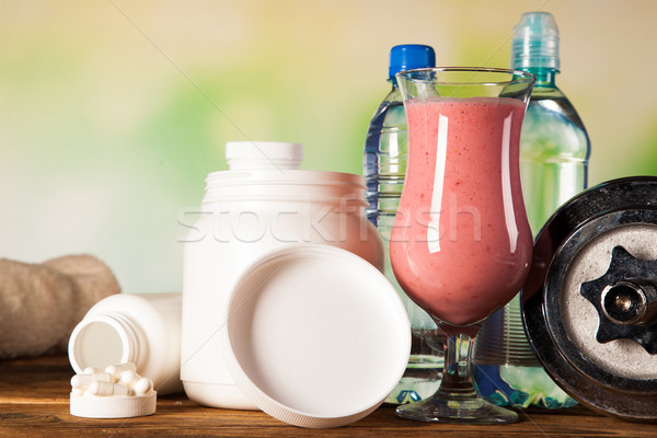 Healthy diet, protein shakes and fruits Stock photo © BrunoWeltmann