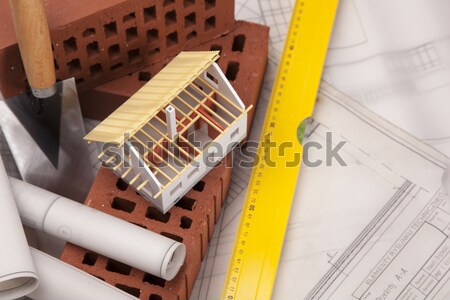 Plany pracy narzędzia domu budynku budowy Zdjęcia stock © BrunoWeltmann