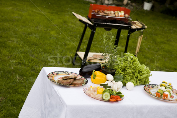 Foto stock: Grelha · tempo · churrasco · jardim · comida · festa