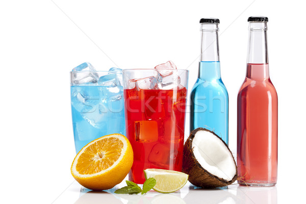Stock photo: Exotic alcohol drinks set with fruits