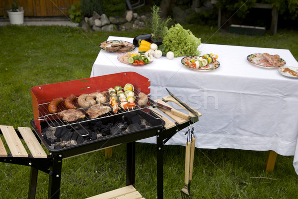 Stockfoto: Grill · tijd · barbecue · tuin · voedsel · partij