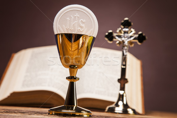 Stock foto: Heilig · Objekte · Bibel · Brot · Wein · Studio