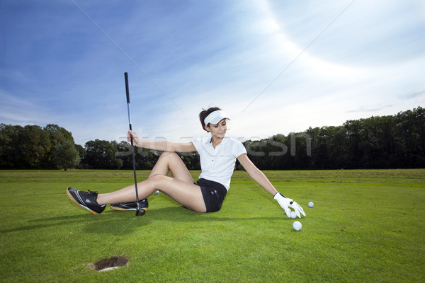 Retrato mujer jugando golf verano sonrisa Foto stock © BrunoWeltmann