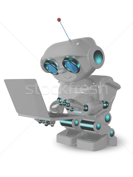 Robot laptop 3d ilustracji biały komputera klawiatury Zdjęcia stock © brux