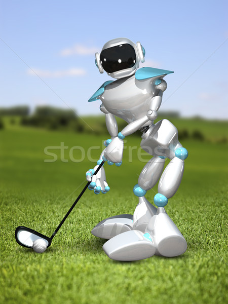 Ilustração 3d robô jogador de golfe campo computador tecnologia Foto stock © brux