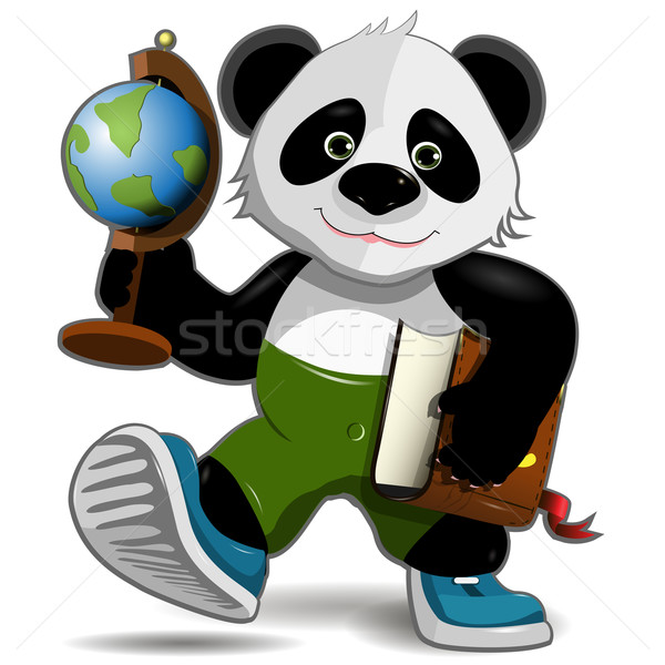 Panda glob ilustrare fericit carte lemn Imagine de stoc © brux