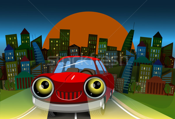 Drogowego miasta ilustracja czerwony samochodu uśmiech Zdjęcia stock © brux