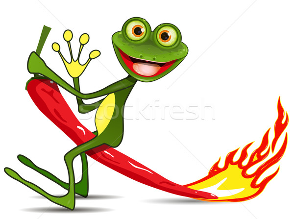 Stock photo: Frog on hot pepper