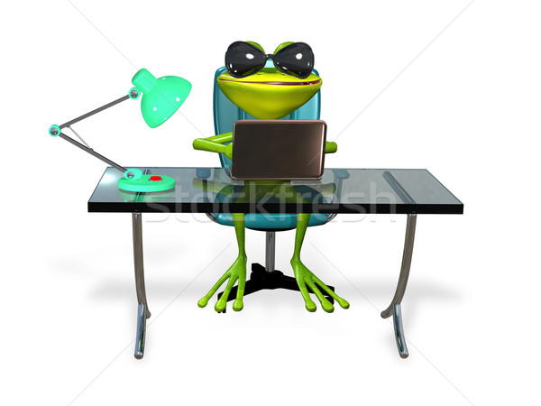 Сток-фото: лягушка · таблице · иллюстрация · веселый · зеленый · служба