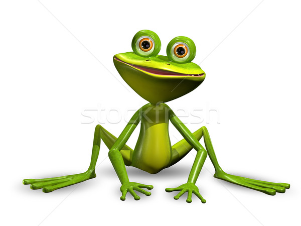 Yeşil kurbağa 3d illustration neşeli büyük gözleri ağız Stok fotoğraf © brux