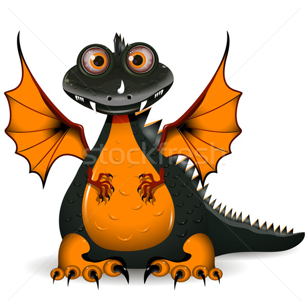 [[stock_photo]]: Noir · dragon · illustration · drôle · symbole · année