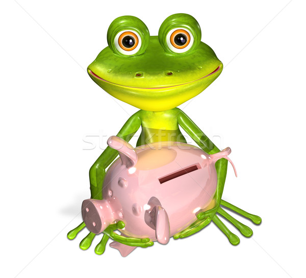 green frog with piggy bank Stock photo © brux