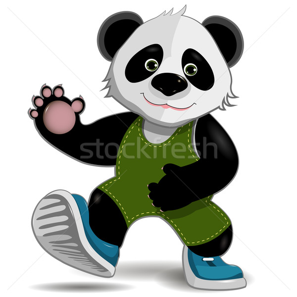 Foto stock: Panda · ilustração · bonitinho · gordura · branco · madeira